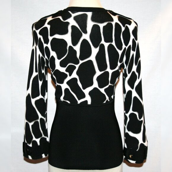 ETCETERA Black & White Nylon Knit Snap Front Sweater Small - Picture 10 of 13